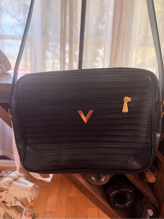 Valentino Handbags - Valentino Black Leather cross body V-Emblem Crossbody Bag with Gold Accents